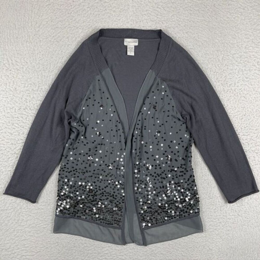 Soft Surroundings Sweater Womens Large Gray Lightweight Cardigan Sequins Event